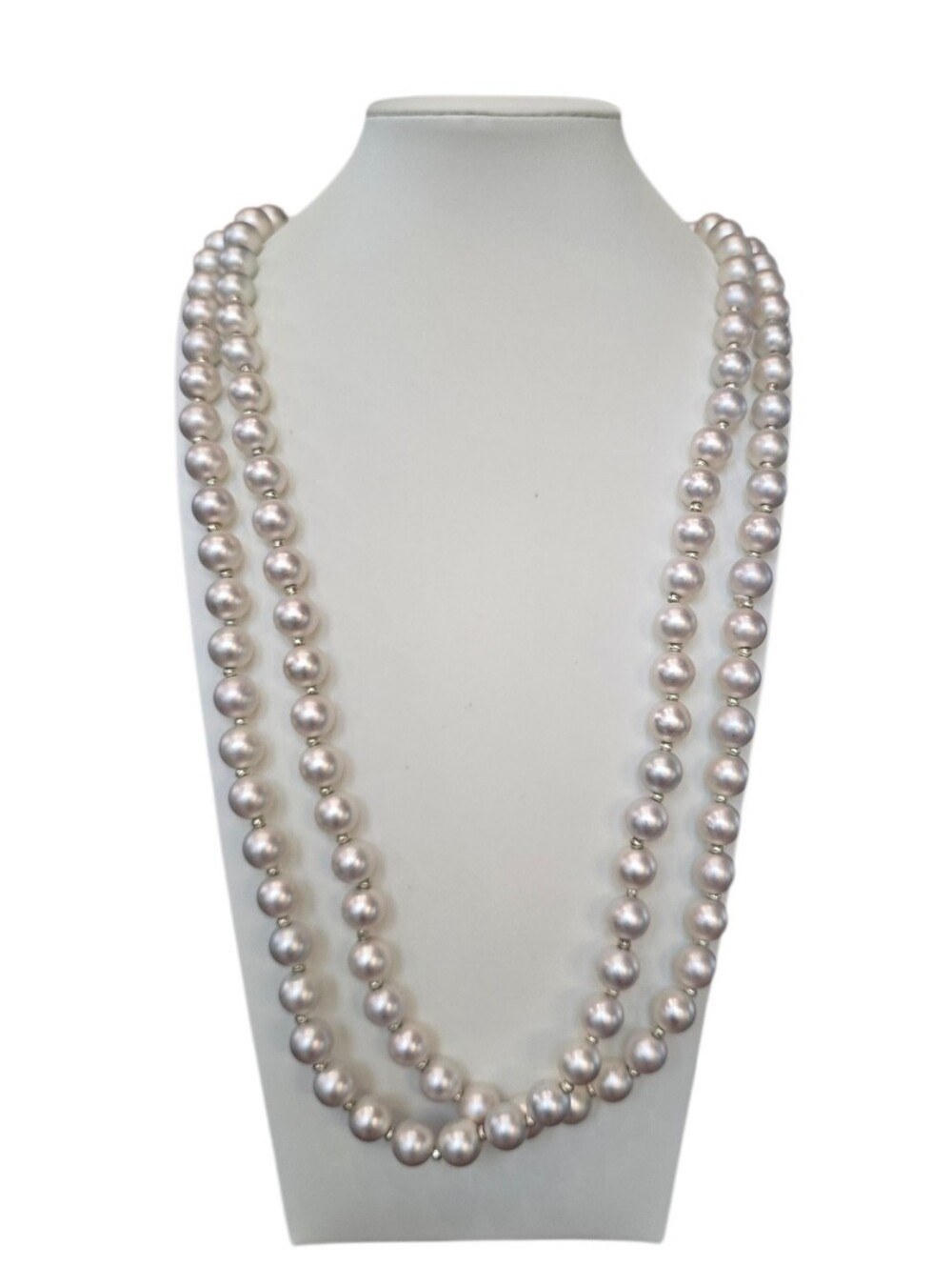 Faux Creamy Silver Pearl Continous Strand Necklace